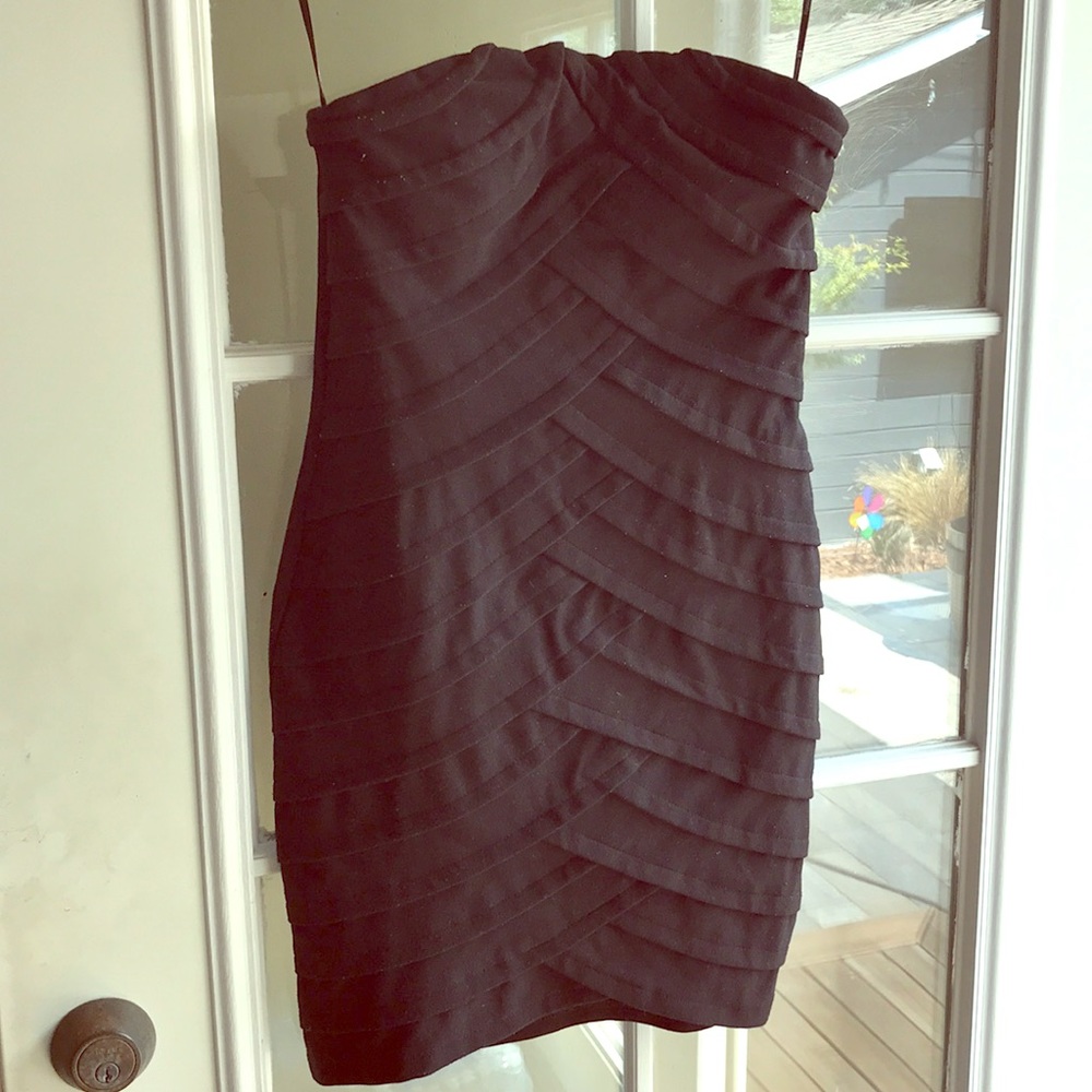 Black ruffle cocktail dress